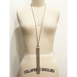 White House Black Market Tassel Necklace Silver Rhinestone Pendant Statement